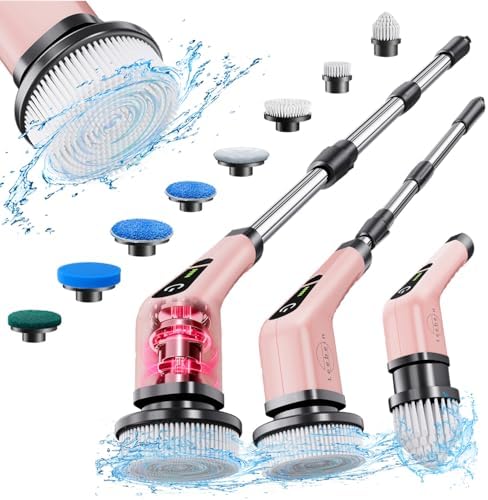 Leebein Electric Spin Scrubber, 8 Brush Heads, Rose