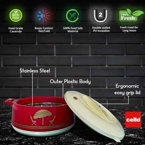 Cello Chef Deluxe Insulated Hot Pot Casserole 1500, Maroon
