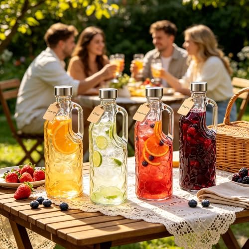 3 Pack 40 Oz Clear Glass Pitchers Airtight Water Jugs with Handles