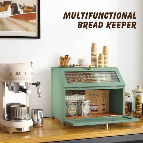 HOLTICO Double Layer Bread Box with Golden Trim for Kitchen Countertop