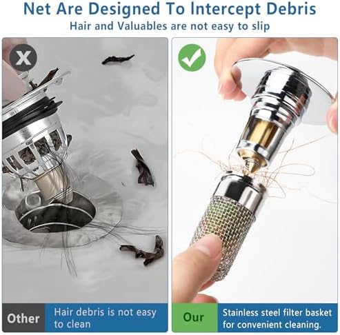 2pcs Bathroom Sink Drain Pop-Up Stoppers, Stainless Steel
