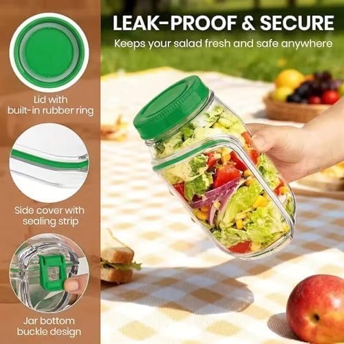 2026 New 32 fl oz Plastic large Layered Salad Jar with Side Opening