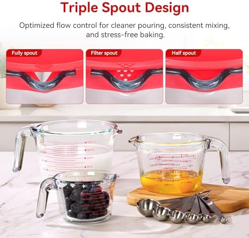 10 Pack Glass Measuring Cup Set with Lids, Stackable Handled Liquid