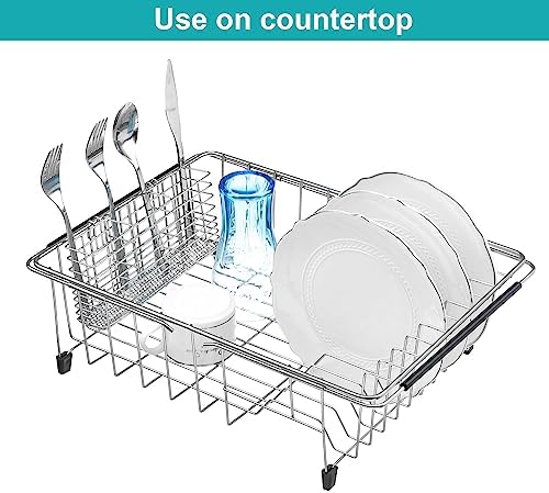 iPEGTOP Expandable Stainless Steel Over-Sink Dish Rack