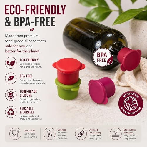 Wine Bottle Caps - Silicone Bottle Covers - Air-Tight Vacuum Seal