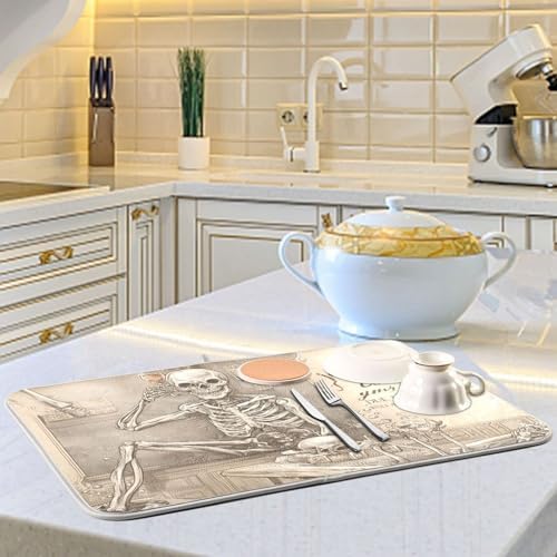 OTVEE Skeleton Enjoys Tub Wine Dish Drying Mat for Kitchen Counter