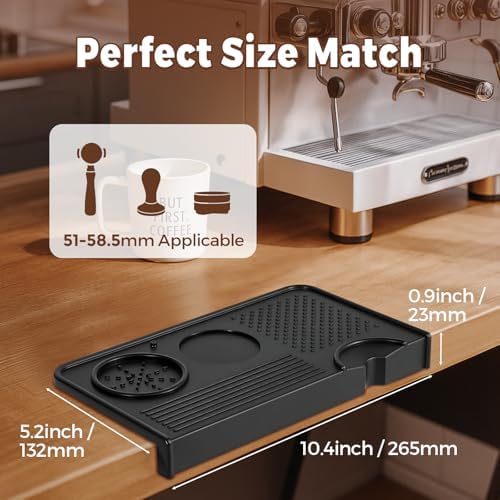 53mm Espresso Tamper with Black Silicone Tamping Mat Set, Stainless