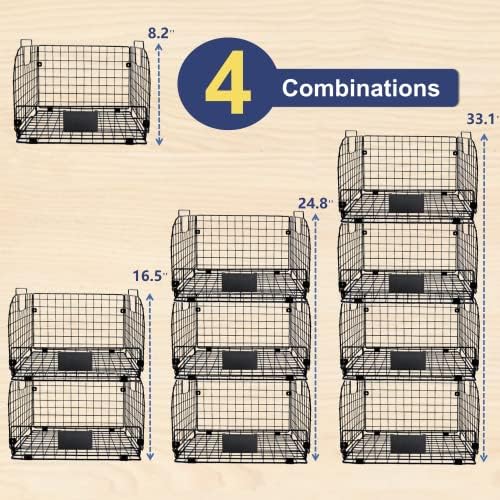 4 Pack XXL Stackable Wire Baskets, 16.3''x12''x8.2''