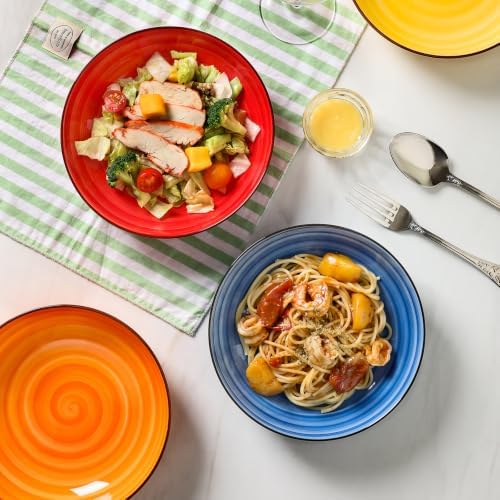 Selamica Ceramic Pasta Bowls Set of 6, 26 OZ Shallow Salad Bowls
