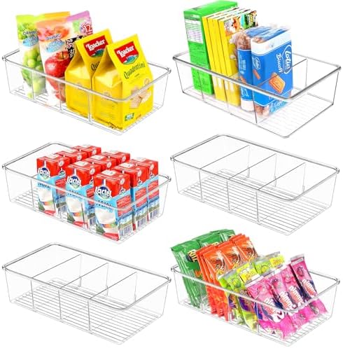 ZIZOTI Snack Organizer for Pantry Shelf, 6 Pack Clear Plastic Pantry