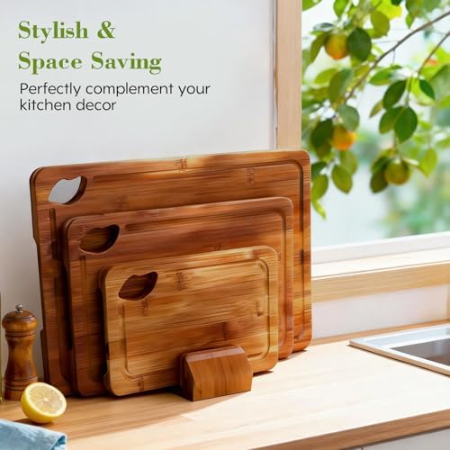 Bamboo Cutting Board 4-Piece Set,Deep-Carbonized Reversible