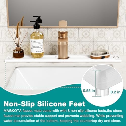 Stone Faucet Mat for Kitchen Sink - Quick Dry Diatomite Sink Splash