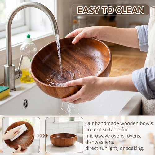 Hushee 5 Pcs Acacia Wood Salad Bowl Set 4.7" 6.3" 9.5" Wooden Mixing