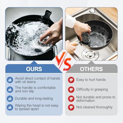 10Pcs Steel Wool Scrubber Set with 2Pcs Handles