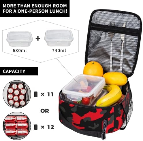 Red and Black Camo Insulated Lunch Bag