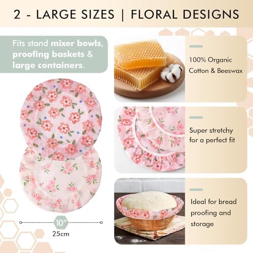Reusable Beeswax Bowl Covers for Bread Proofing, 2 Pack, 12 Inch