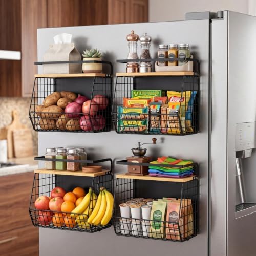 2 Set Magnetic Shelf for Refrigerator with Wood Lid, Fruit Potato &