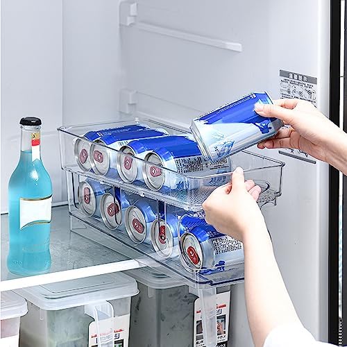 Double Soda Can Dispenser for Refrigerator, Fridge Organizer Stackable
