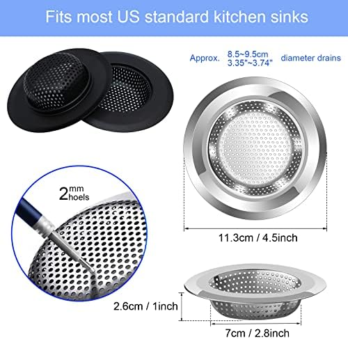 Kitchen Sink Drain Strainer, 4 Pack Stainless Steel and Black Mesh