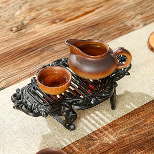 Sungmor Vintage Cast Iron Teapot Warmer with 2 Tealight Holders