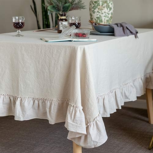 GLORY SEASON Retro Farmhouse Ruffle Tablecloth Cotton Flounces Trim