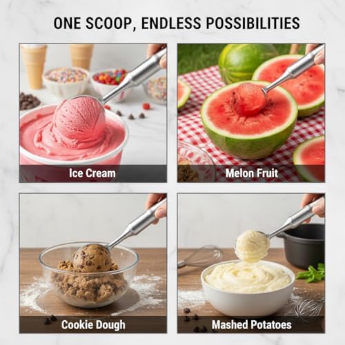 Stainless Steel Ice Cream Scoop, Heavy Duty Scooper, Silver