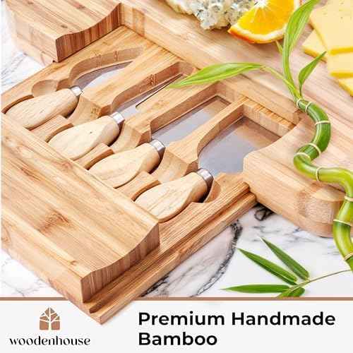 Bamboo Charcuterie Boards Gift Set - Meat and Cheese Tray with Utensils