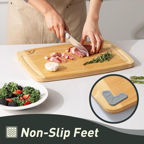 3 packs Bamboo Cutting Board Set Non Slip Feet Over Sink For Kitchen
