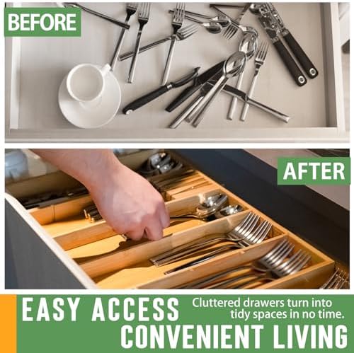 Bamboo Expandable Drawer Organizer, 15"-22" Storage Tray