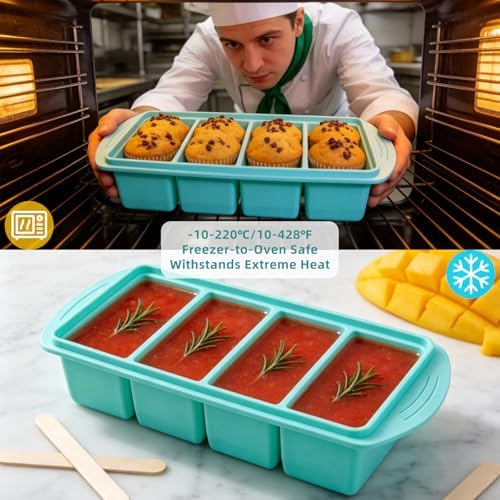 Silicone Freezer Trays with Lid for Food- 4 Large 1-Cup (250ml)