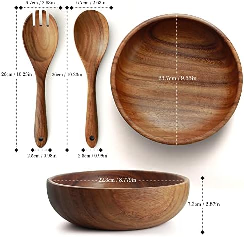 AOOSY 3-Pcs Acacia Wood Salad Bowl Set, 9 Inch Wooden Serving Bowl