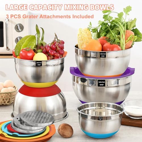 Umite Chef Mixing Bowls with Airtight Lids Set, 8PCS Stainless Steel