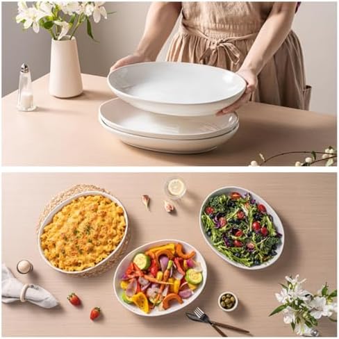 12 Inch Oval Serving Platters Set of 3, White Ceramic Serving Platters for Serving Food, Deep Porcelain Oval Platter for Appetizers, Salad, Pasta, Vegetables, Microwave Dishwasher Oven Safe