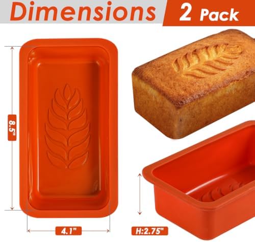 Webake 2 Pack Fall Loaf Pan with Steel-Reinforced Frame, 8.5 x 4 Inch
