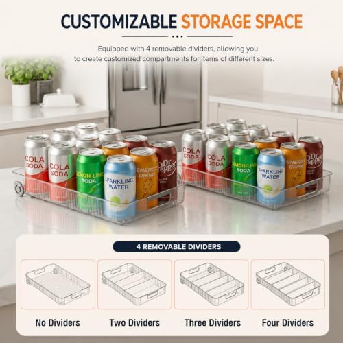 2 Pack Profile Fridge Organizer Bins with Wheels, 2.3'' Low Clear PET