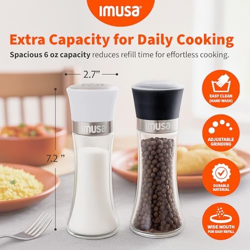 IMUSA Salt Shaker and Pepper Grinder Set, 2-Pack