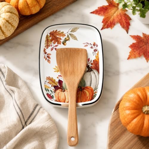 AnyDesign 5.9 Inch Fall Ceramic Spoon Rest, Pumpkin Maple Leaves