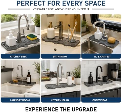 Sink Splash Guard [2-Pack, Grey] - 14.6" Silicone Faucet Mat for
