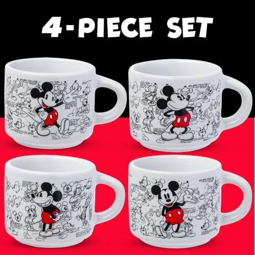 Silver Buffalo Disney Mickey Mouse Ceramic, Espresso Cup Stack, 4pk