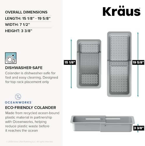 KRAUS Expandable Colander for Kitchen Sink/Over the Sink Colander, Lt