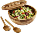 Acacia Wooden Salad Bowl with Lid, Built-in Acacia Wood Utensils