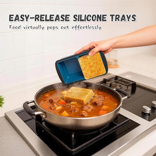 GORCI Silicone Soup Freezer Trays with Lids - 3 Pack, 1⁄2 cup, 1 cup