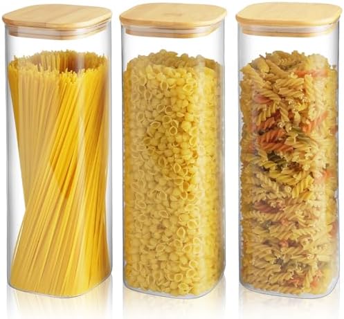 Glass Spaghetti Pasta Storage Container - 3 Pack 2.5 QT Airtight Food