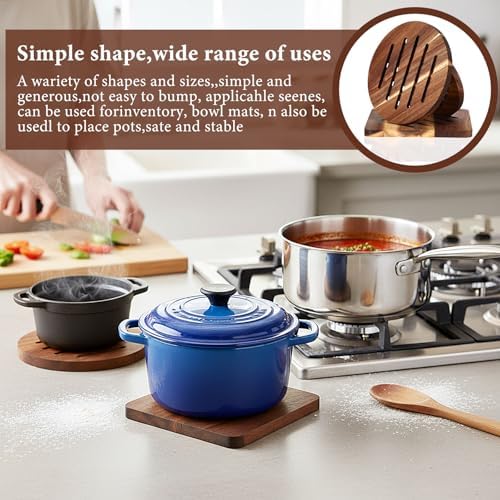 4 Pcs Acacia Trivet Mat Set 5.8inch 7inch Thicken Acacia Wood Hot Pads