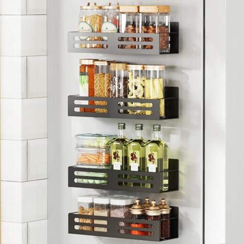 4 Pack Black Magnetic Spice Rack for Refrigerator
