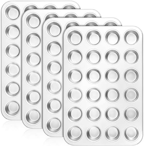 Domensi 4 Pcs Mini Muffin Pan 24 Cup Carbon Steel Cupcake Baking Pan