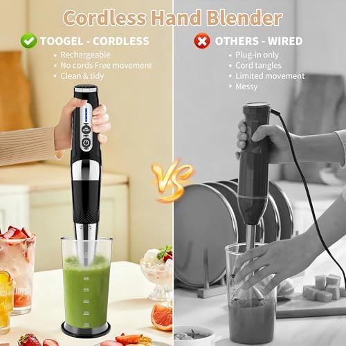 Toogel 4-in-1 Cordless Immersion Blender, 21-Speed, 3-Angle Adjust