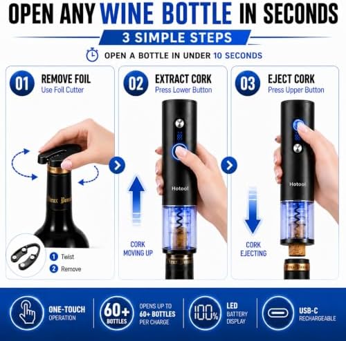 Hotool Rechargeable Electric Wine Opener Gift Set with LED Display