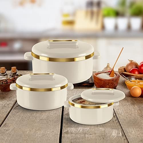 Milton Curve Stainless Steel Casserole Set, 3-Piece, Ivory