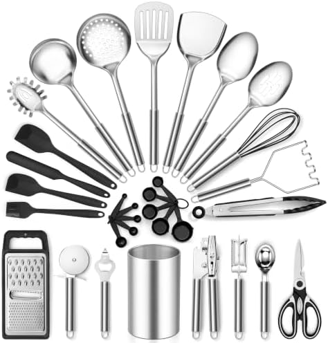 Leonyo 32 Pcs Stainless Steel Kitchen Utensil Set with Holder